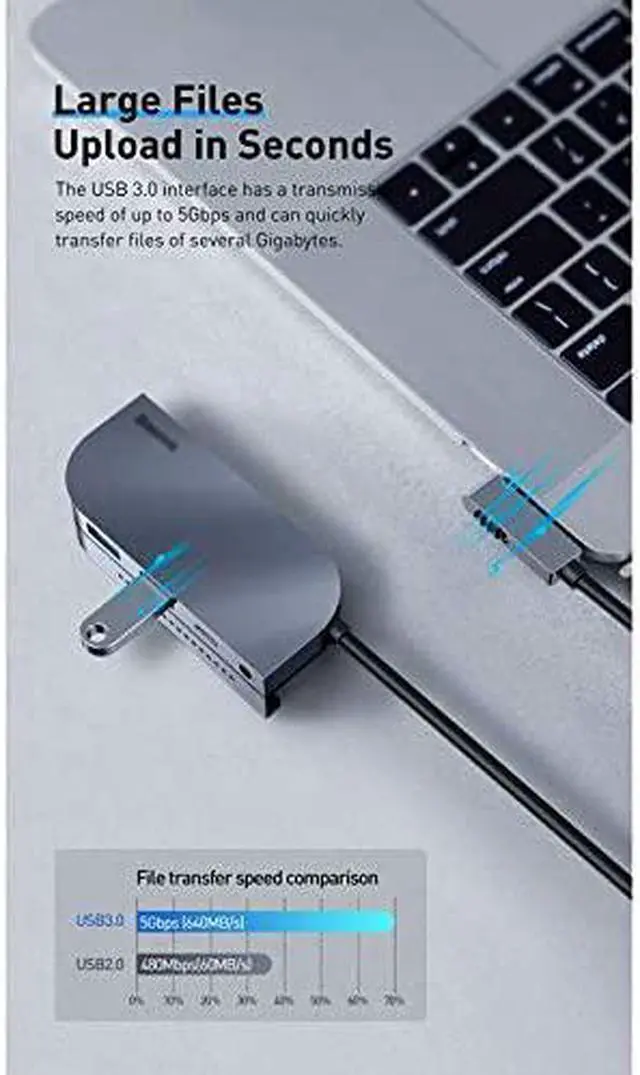 Alt view image 6 of 6 - 6 in 1 USB C HubType C Hub to 4K HD USB 3.0 PD Port 3.5mm Jack USB-C USB Hub Adapter