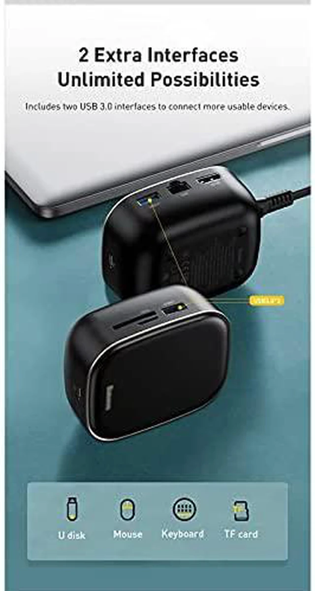 Alt view image 6 of 7 - USB C Hub to Multi 4KHD USB 3.0 RJ45 TF SD Carder Reader PD 60W Adapter Type C Hub USB Splitter (Color : White) (Black)