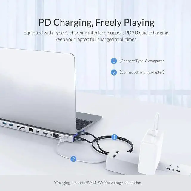 Alt view image 3 of 6 - 10 in 1 Type-c HUB TF&SD Card Reader VGA Mini DP HDMI-Compatible RJ45 PD Charger USB3.1 Laptop Hub