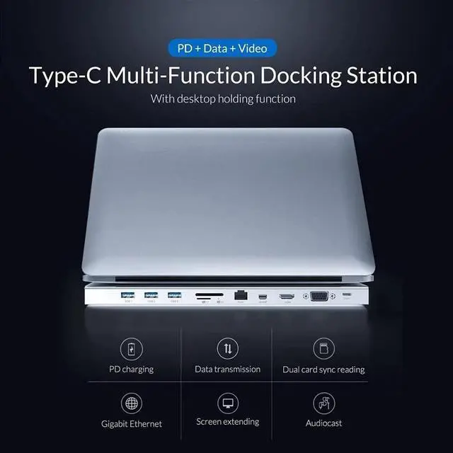 Alt view image 4 of 6 - 10 in 1 Type-c HUB TF&SD Card Reader VGA Mini DP HDMI-Compatible RJ45 PD Charger USB3.1 Laptop Hub