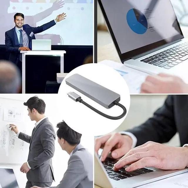 Alt view image 2 of 6 - Type-C Hub to HDMI-Compatible Adapter 4K 3 USB C Hub with TF Security Digital Reader Slot for MacBook Pro