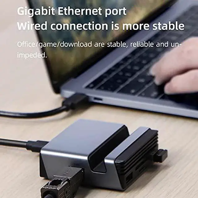 Alt view image 3 of 6 - USB C Hub Type-C Docking Station Type-C to 4K HDMI-Compatible PD SD/TF Card Reader RJ45 Phone Holder Stand