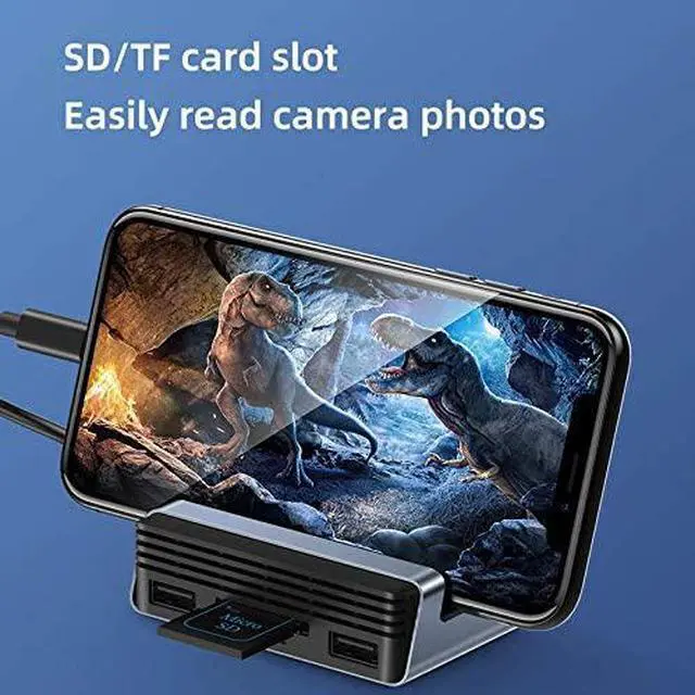 Alt view image 5 of 6 - USB C Hub Type-C Docking Station Type-C to 4K HDMI-Compatible PD SD/TF Card Reader RJ45 Phone Holder Stand