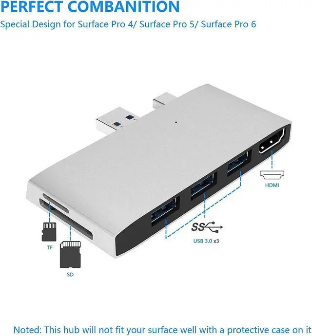 Alt view image 4 of 7 - Surface Pro Docking Station, Surface Pro 4/5/6 Hub Dock with 4K HDMI Adapter, 3 x USB 3.0 Ports, SD/Micro SD Card Reader for Microsoft Surface Pro 4/ Pro 5/ Pro 6
