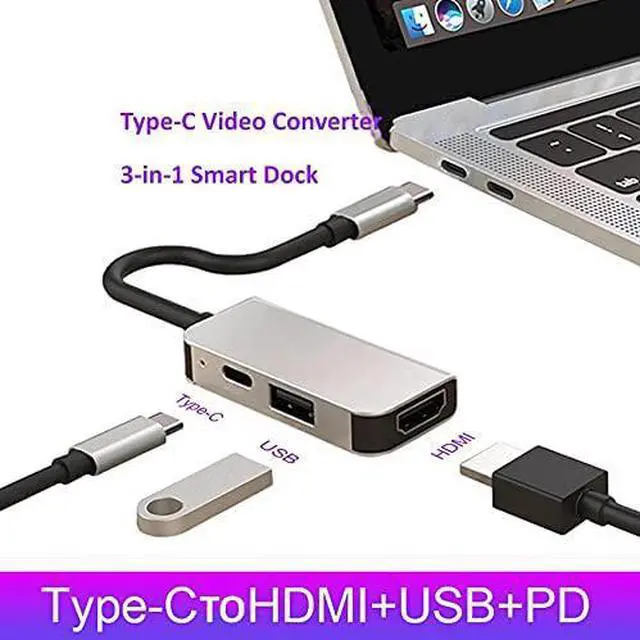 Alt view image 3 of 7 - USB Type C 3.1 to -Compatible USB 3.0 Dock Hub 3 in 1 USB C Adapter 4K Video PD Charge Converter