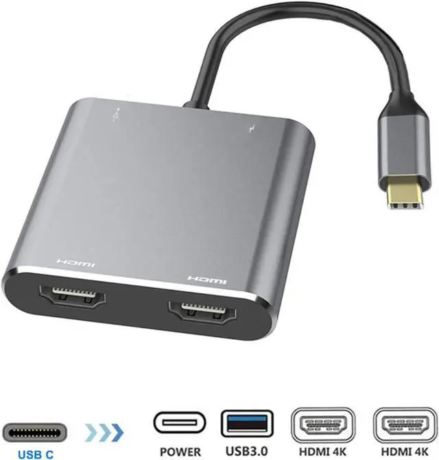 Alt view image 2 of 7 - USB C to Dual HDMI Adapter, 4 in 1 USB Type C Hub with 2 HDMI4K@30Hz/USB3.0 /PD Charging, Dual Screen Display USB-C Docking Station for Windows, MacOS