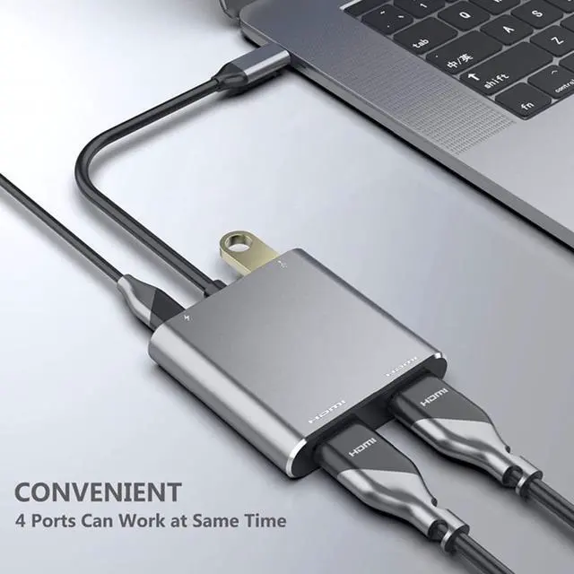 Alt view image 4 of 7 - USB C to Dual HDMI Adapter, 4 in 1 USB Type C Hub with 2 HDMI4K@30Hz/USB3.0 /PD Charging, Dual Screen Display USB-C Docking Station for Windows, MacOS