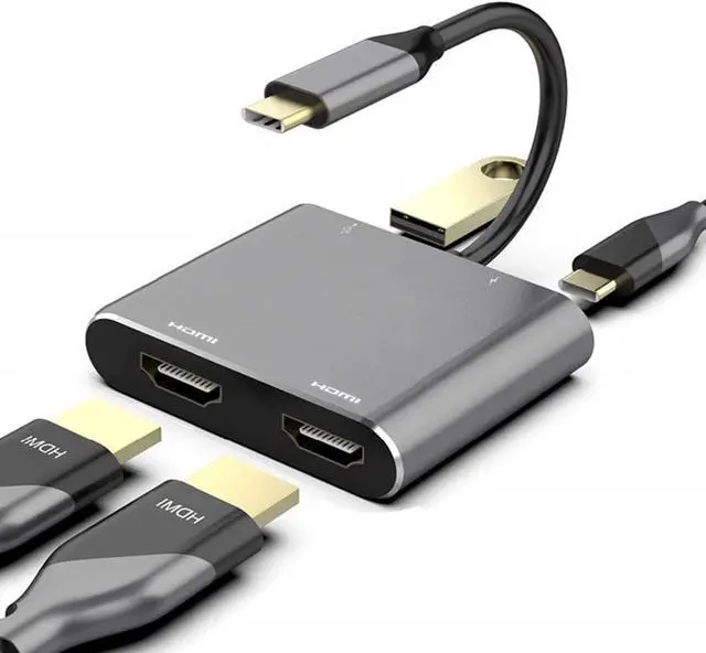 Alt view image 3 of 7 - USB C to Dual HDMI Adapter, 4 in 1 USB Type C Hub with 2 HDMI4K@30Hz/USB3.0 /PD Charging, Dual Screen Display USB-C Docking Station for Windows, MacOS