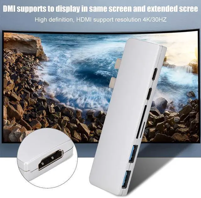 Alt view image 5 of 7 - Vbestlife USB Hub, 7 in 1 Type C Multi-Function HUB Adapter Dual Type?C HUB Multiport Adapter 4K HDMI USB Adapter Converter for OS X for chromebook Pixel 2