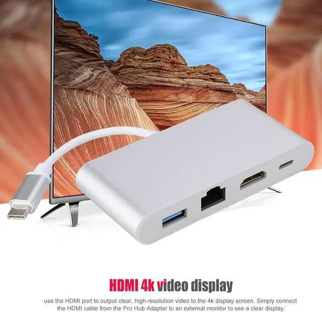 Alt view image 3 of 7 - Type C to USB Adapter, 4K HD Type C Hub USB3.0/RJ45/HDMI/PD Professional Portable for Home for Business for Travel Use for Office