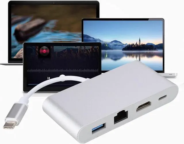 Alt view image 5 of 7 - Type C to USB Adapter, 4K HD Type C Hub USB3.0/RJ45/HDMI/PD Professional Portable for Home for Business for Travel Use for Office