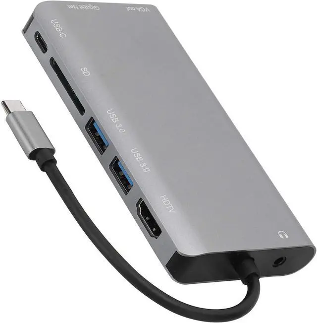 Alt view image 2 of 7 - 8 in 1 Multifunction Laptop Hub, Type C to RJ45 VGA USB3.0 Jack SD HDTV PD Interface, 60W Fast Charging, High Speed Data Transmission, Aluminum Alloy Material, Gray
