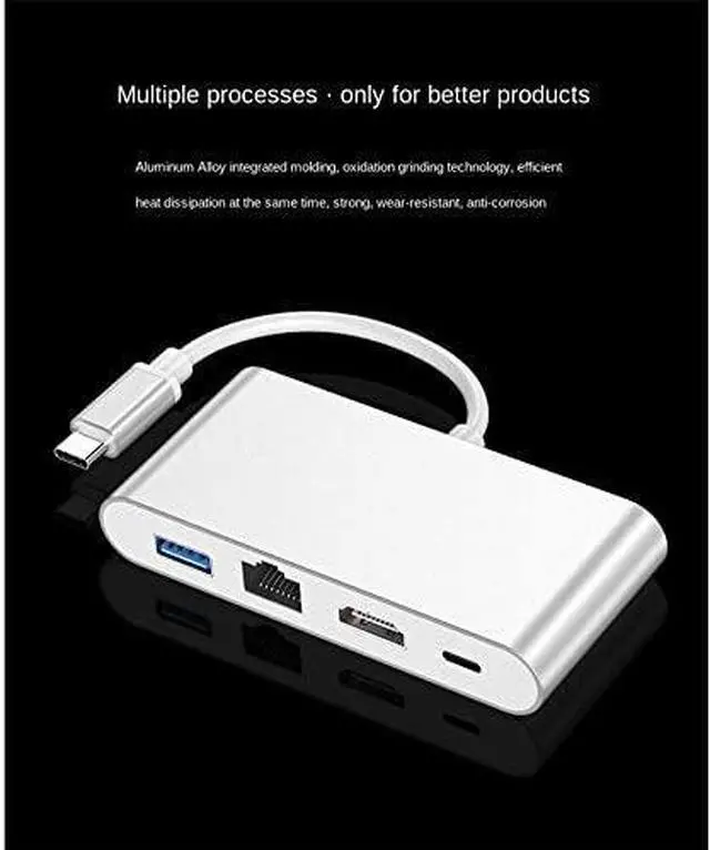 Alt view image 3 of 7 - TWDYC Type-C to HDMI-Compatible Four in One Converter Network Card Hub Docking Station HDMI-Compatible/USB Splitter 3.0 Hub