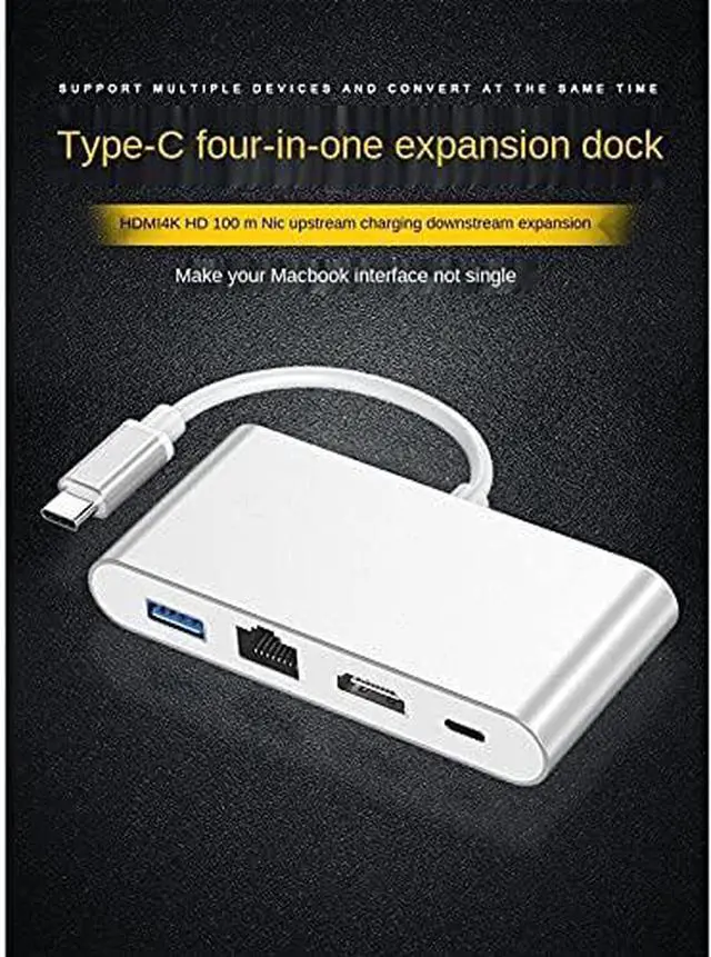Alt view image 5 of 7 - TWDYC Type-C to HDMI-Compatible Four in One Converter Network Card Hub Docking Station HDMI-Compatible/USB Splitter 3.0 Hub