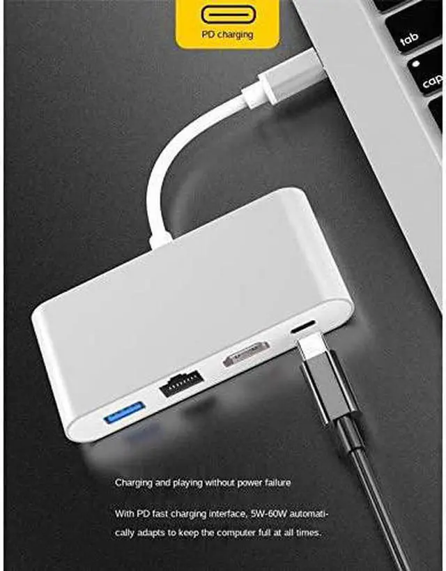 Alt view image 6 of 7 - TWDYC Type-C to HDMI-Compatible Four in One Converter Network Card Hub Docking Station HDMI-Compatible/USB Splitter 3.0 Hub