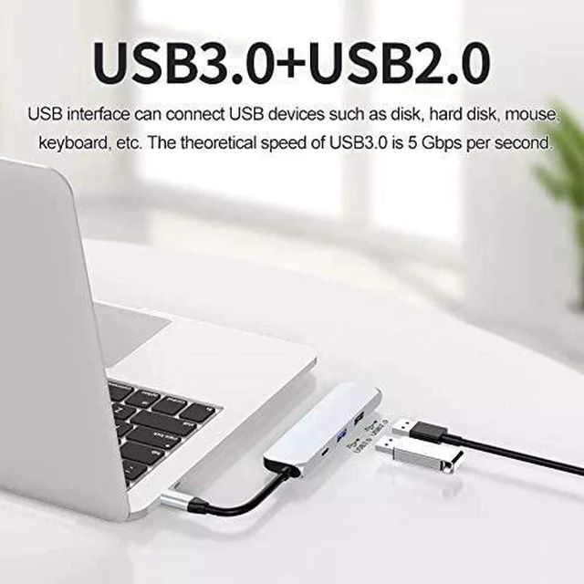 Alt view image 3 of 6 - USB C Hub Tipo C Hub USB 3.0 Porta PD Adaptador de Alimentacao USB-C Divisor Hub