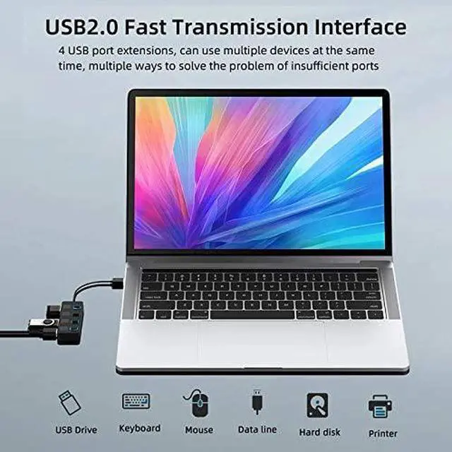 Alt view image 4 of 7 - XJJZS USB 2.0 HUB Multi USB Splitter 4 Port Expander Multiple USB 2.0 Hub Use Power Adapter USB2.0 Hub with Switch for PC Computer (Color : Black)