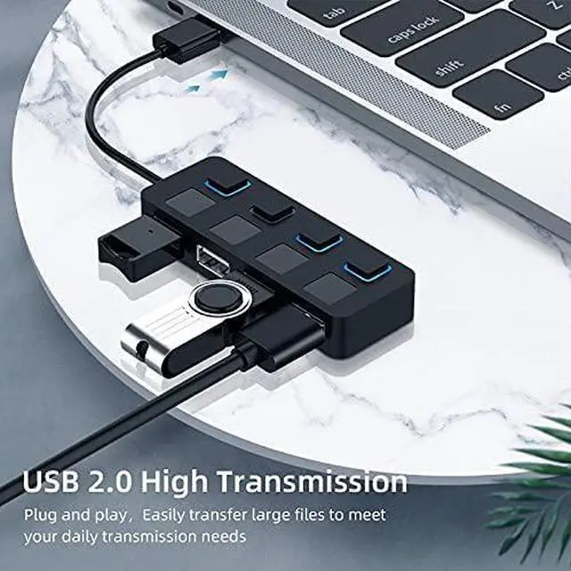 Alt view image 2 of 7 - XJJZS USB 2.0 HUB Multi USB Splitter 4 Port Expander Multiple USB 2.0 Hub Use Power Adapter USB2.0 Hub with Switch for PC Computer (Color : Black)