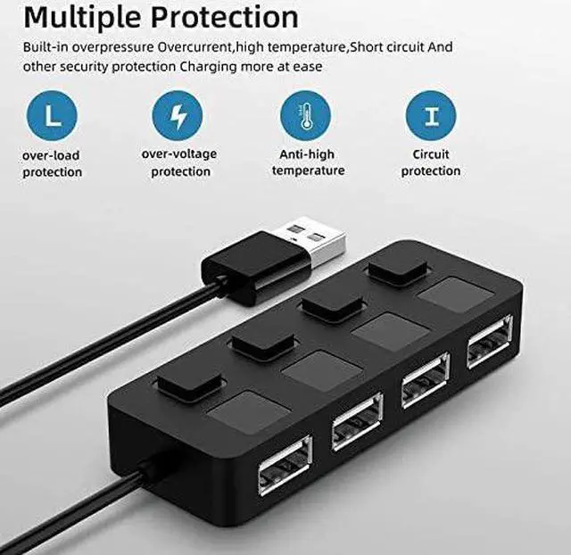 Alt view image 5 of 7 - XJJZS USB 2.0 HUB Multi USB Splitter 4 Port Expander Multiple USB 2.0 Hub Use Power Adapter USB2.0 Hub with Switch for PC Computer (Color : Black)