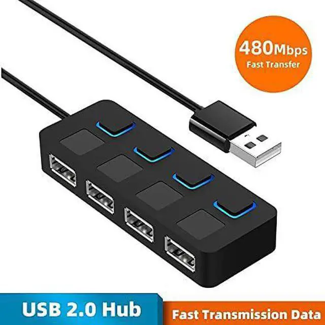 Alt view image 3 of 7 - XJJZS USB 2.0 HUB Multi USB Splitter 4 Port Expander Multiple USB 2.0 Hub Use Power Adapter USB2.0 Hub with Switch for PC Computer (Color : Black)
