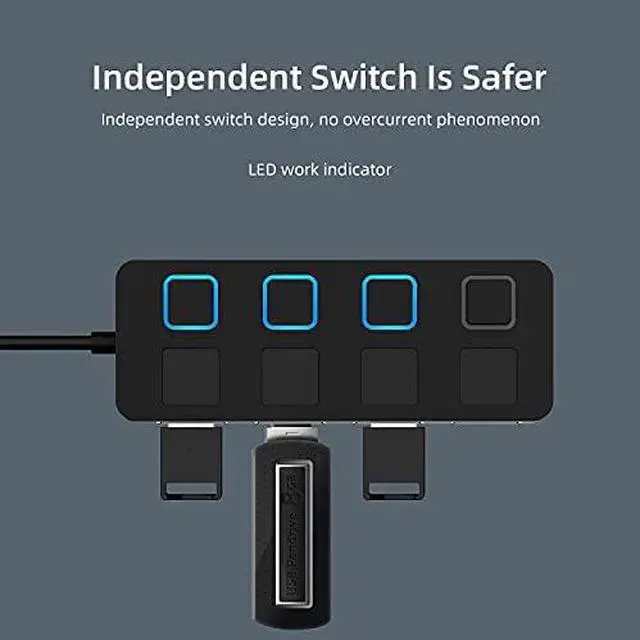 Alt view image 6 of 7 - XJJZS USB 2.0 HUB Multi USB Splitter 4 Port Expander Multiple USB 2.0 Hub Use Power Adapter USB2.0 Hub with Switch for PC Computer (Color : Black)