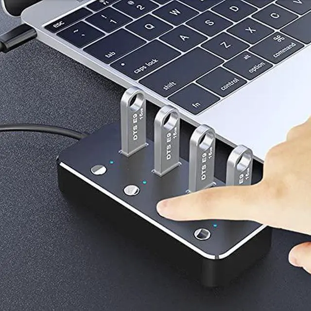 Alt view image 6 of 6 - Aluminum Alloy 4 Port USB 3.0 Hub Sub-Control Switch HUB 60/120cm Cable Upto 5Gbps Splitter (Color : Silver) (Black)