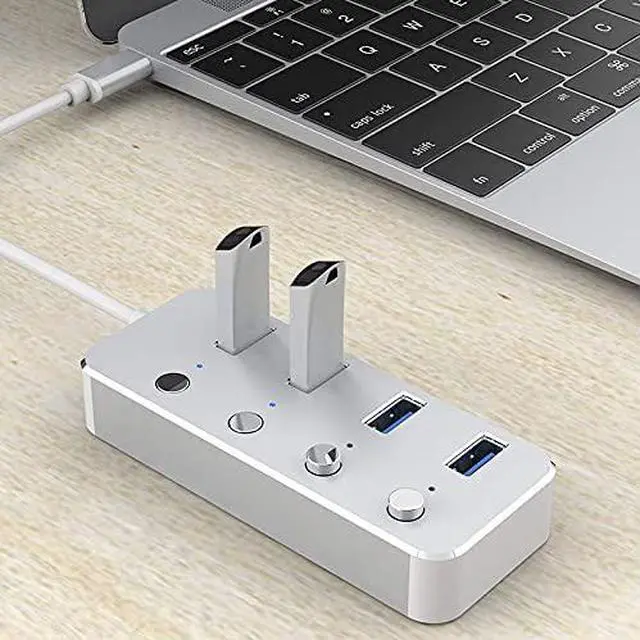 Alt view image 4 of 6 - Aluminum Alloy 4 Port USB 3.0 Hub Sub-Control Switch HUB 60/120cm Cable Upto 5Gbps Splitter (Color : Silver) (Black)