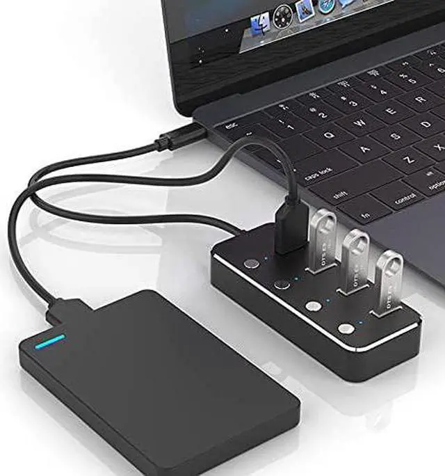 Alt view image 5 of 6 - Aluminum Alloy 4 Port USB 3.0 Hub Sub-Control Switch HUB 60/120cm Cable Upto 5Gbps Splitter (Color : Silver) (Black)