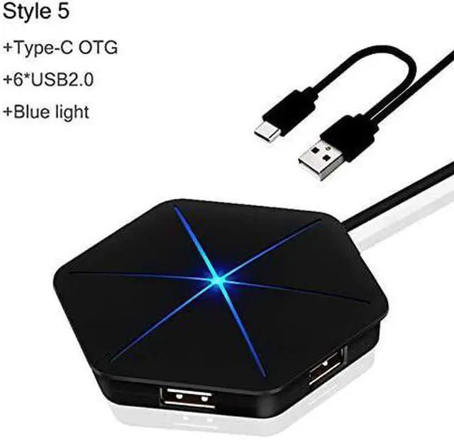 Alt view image 3 of 5 - USB Hub 6 Port USB2.0 Hub 1m Cable Splitter with TF SD Card Reader Cool Light Charging USB 2.0 3.0 Hub for Multi-Device Desktop Laptop