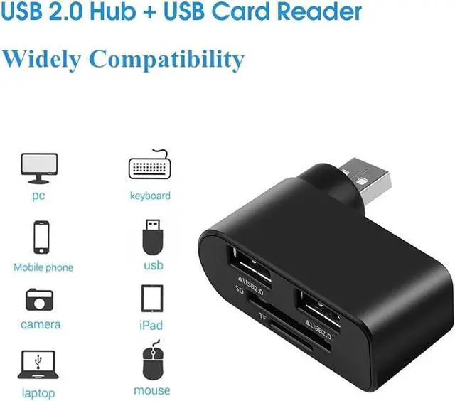 Alt view image 6 of 6 - USB Hub 2.0 SD TF Card Reader Adapter Splitter Power Interface USB Card Reader for Computer Laptop PC