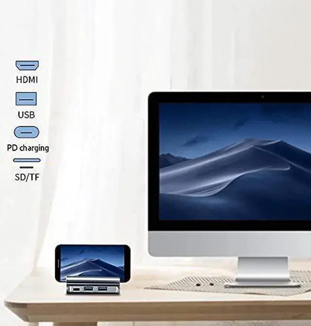 Alt view image 3 of 6 - SHYPT Type C HUB Docking Station USB-C to HDMI Dock Power Adapter Vertical Base with Bracket