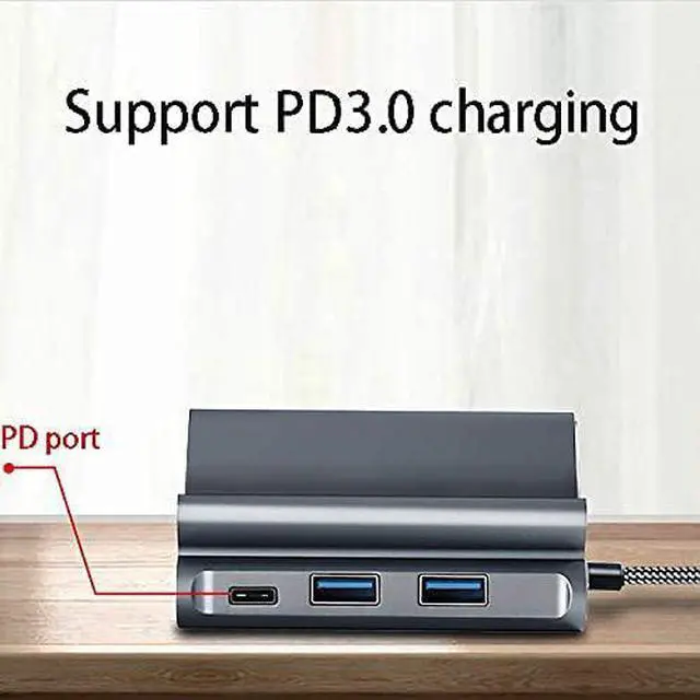 Alt view image 4 of 6 - SHYPT Type C HUB Docking Station USB-C to HDMI Dock Power Adapter Vertical Base with Bracket