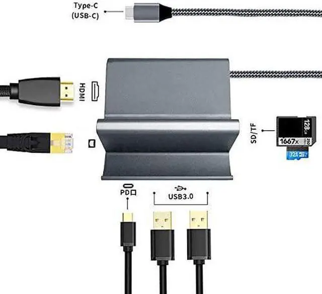 Alt view image 5 of 6 - SHYPT Type C HUB Docking Station USB-C to HDMI Dock Power Adapter Vertical Base with Bracket