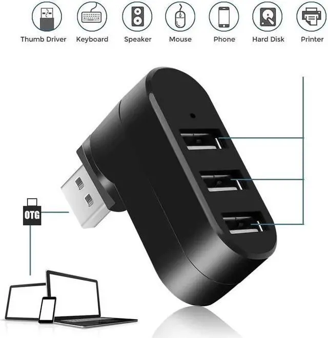 Alt view image 5 of 6 - USB Hubs 3 Port USB 2.0 Hub Mini Rotate Splitter Adapter Hub for PC Notebook Laptop USB 2.0 Splitter Hub