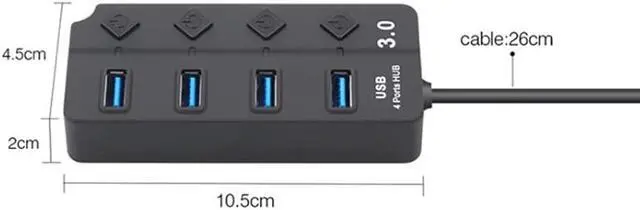 Alt view image 2 of 5 - USB 3.0 Hub Splitter 4 Port High Speed Individual On/Off Switch AC Power Adapter for Laptop PC
