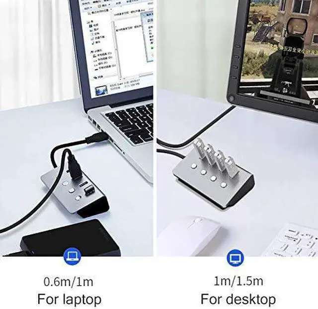 Alt view image 3 of 5 - Sub-Control Switch 4-Port USB 3.0 HUB Aluminum Alloy Upto 5Gbps Multi USB Splitter for Desktop Laptop