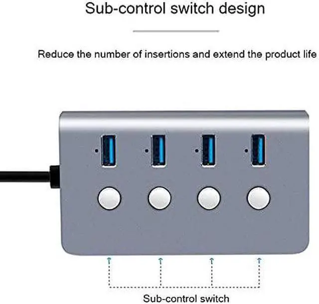 Alt view image 5 of 5 - Sub-Control Switch 4-Port USB 3.0 HUB Aluminum Alloy Upto 5Gbps Multi USB Splitter for Desktop Laptop