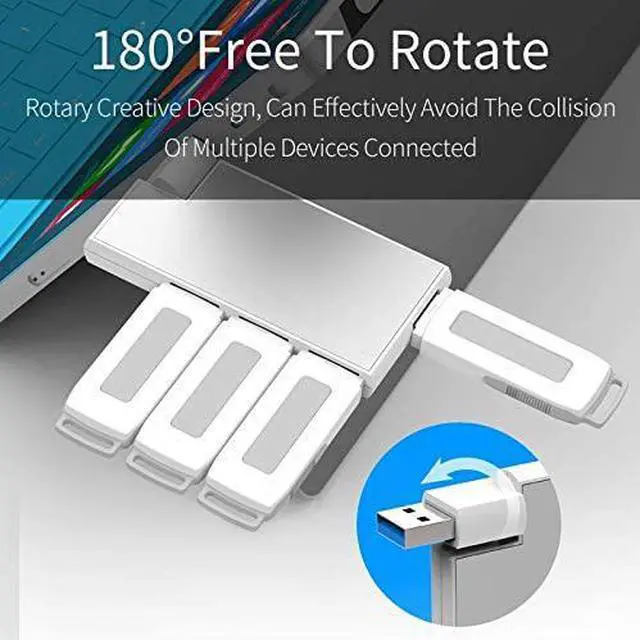 Alt view image 5 of 7 - 180 Degree Rotation USB 3.0 HUB Super Speed External 4 Port USB Splitter Port Air Laptop PC Computer USB Hub (Color : White) (Black)