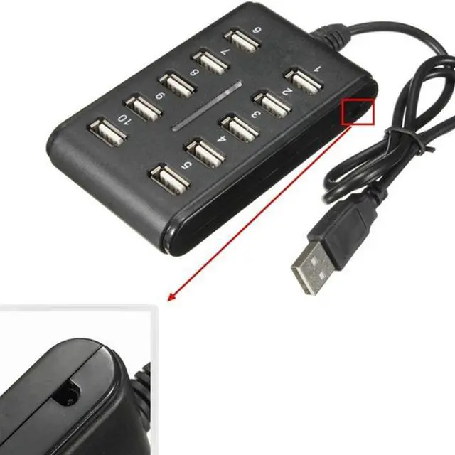 Alt view image 4 of 6 - High Speed 480 Mbps USB 2.0 Hub 10 Port Multi Personal Computer USB Hub Portable USB Splitter