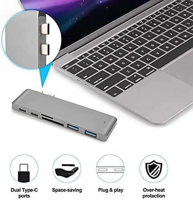 Alt view image 2 of 5 - Multifunctional USB-C Hub,USB Hub 6 in 1 Type-C USB-C Hub Adapter Dual USB 3.0 Port