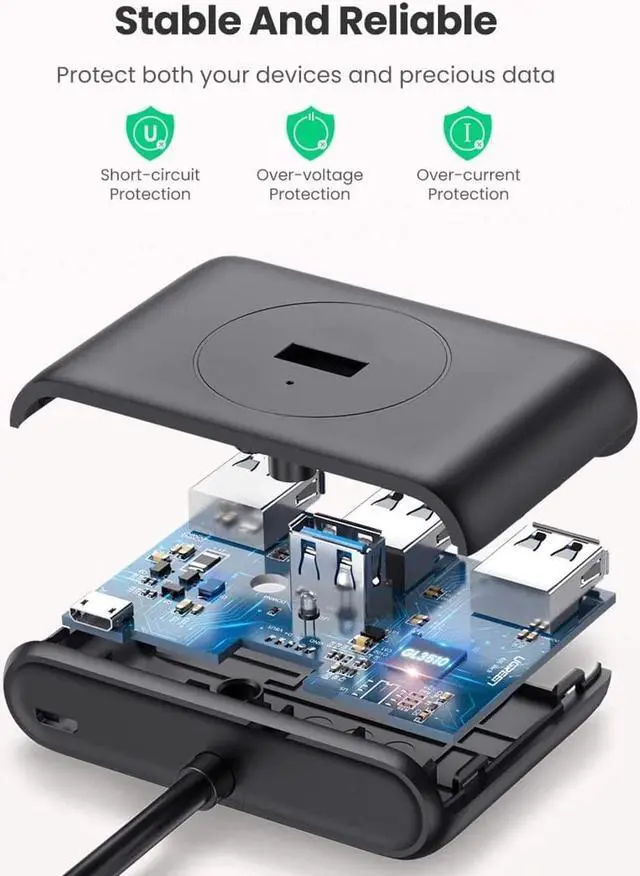 Alt view image 6 of 6 - LIUZH USB 3.0 Hub,USB Hub 4-Port USB 3.0 High-Speed USB Splitter for Hard Drives USB Flash Drive Mouse Keyboard Extend Adapter