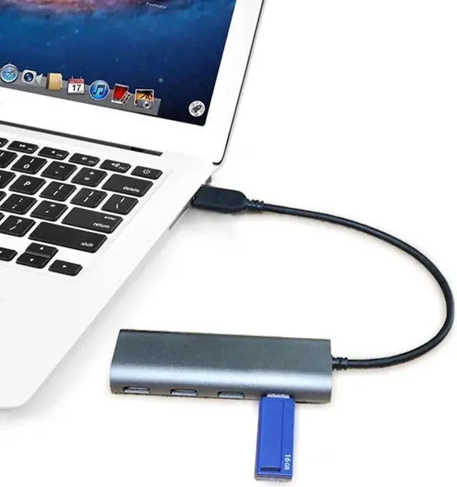 Alt view image 2 of 5 - 4-Port USB 3.0 Aluminum Alloy Hub Multi-Function High Speed Adapter for Laptop
