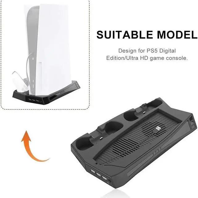 Alt view image 3 of 6 - Charging Stand with Cooling Fan 3 USB Hub Charger Port Cooler Handle Charger for PS5 Game Accessories