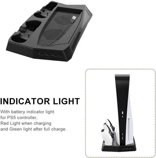 Alt view image 4 of 6 - Charging Stand with Cooling Fan 3 USB Hub Charger Port Cooler Handle Charger for PS5 Game Accessories
