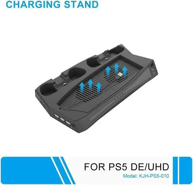 Alt view image 5 of 6 - Charging Stand with Cooling Fan 3 USB Hub Charger Port Cooler Handle Charger for PS5 Game Accessories
