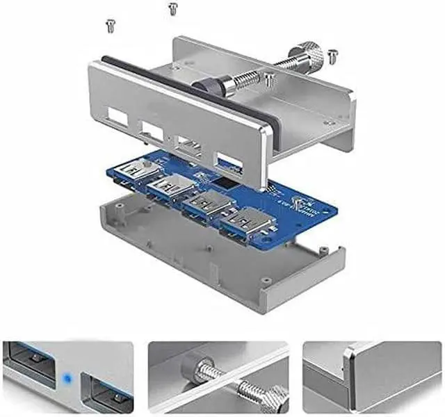Alt view image 7 of 7 - Aluminum 4 Port Multifunctional USB 3.0 Clip-Type USB C HUB for Desktop Laptop Clip Range