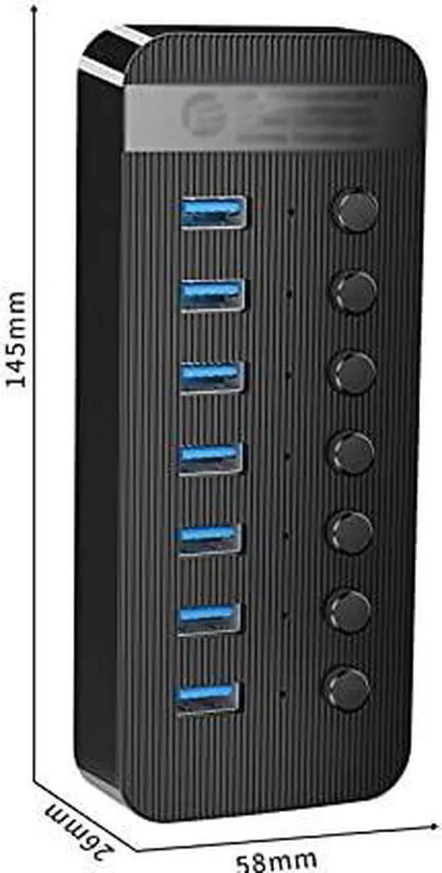Alt view image 2 of 6 - 7 Port Powered USB 3.0 HUB BC1.2 Charger Splitter with Individual on/Off Switches and 12V/2A Power Adapter for PC Computer