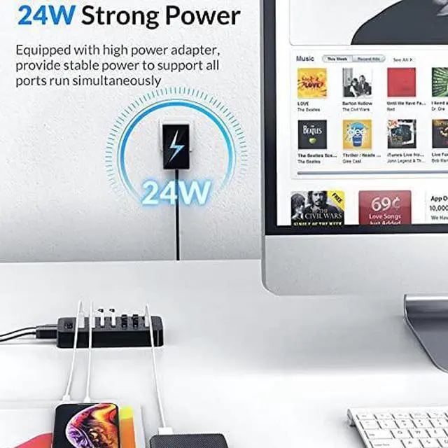 Alt view image 5 of 6 - 7 Port Powered USB 3.0 HUB BC1.2 Charger Splitter with Individual on/Off Switches and 12V/2A Power Adapter for PC Computer