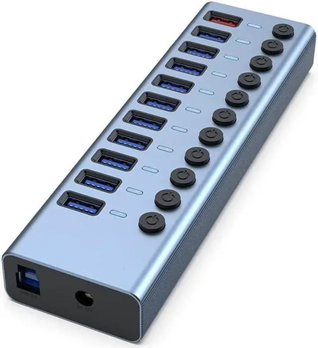 Main image of Aluminum Alloy 11-Port USB3.0 Splitter 10 Port Computer Extended USB HUB 1 Port Fast Charging External 12V4A Power Supply