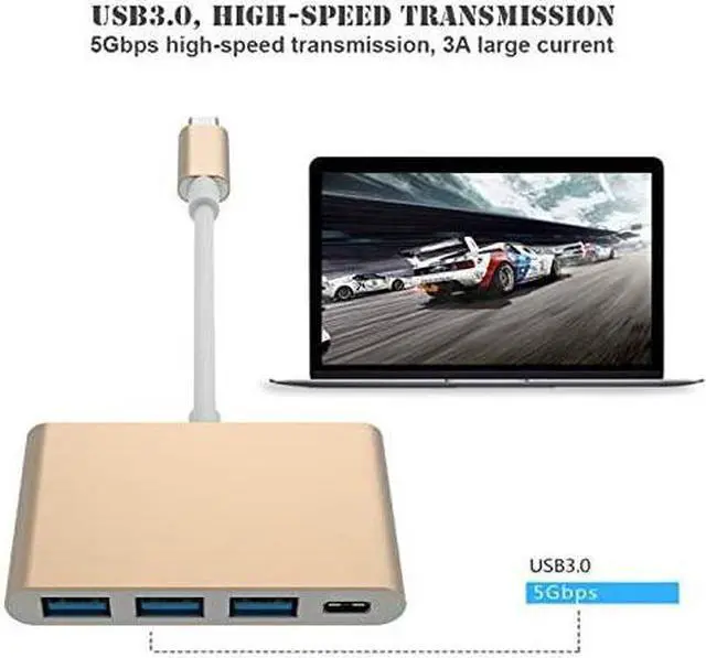 Alt view image 4 of 5 - USB3.0, 5Gbps High-Speed Transmission Type C to USB 3.1/PD+3USB 3.0 HUB Adapter USB Type C Hub (Color : Silver)